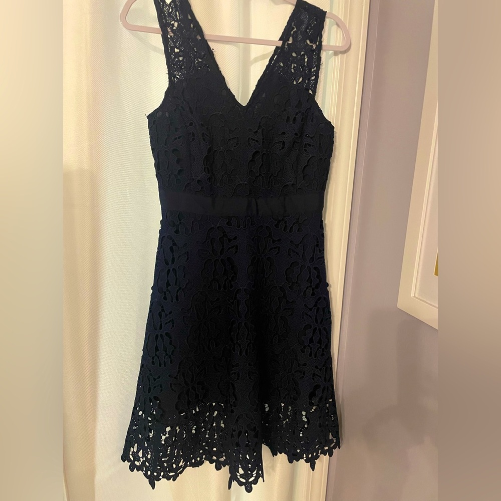 Banana Republic Navy Lace Overlay Party Dress